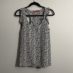 Elle Women’s Modern Feminine Black White Floral Tank Sleeveless Scoop Neck Racer